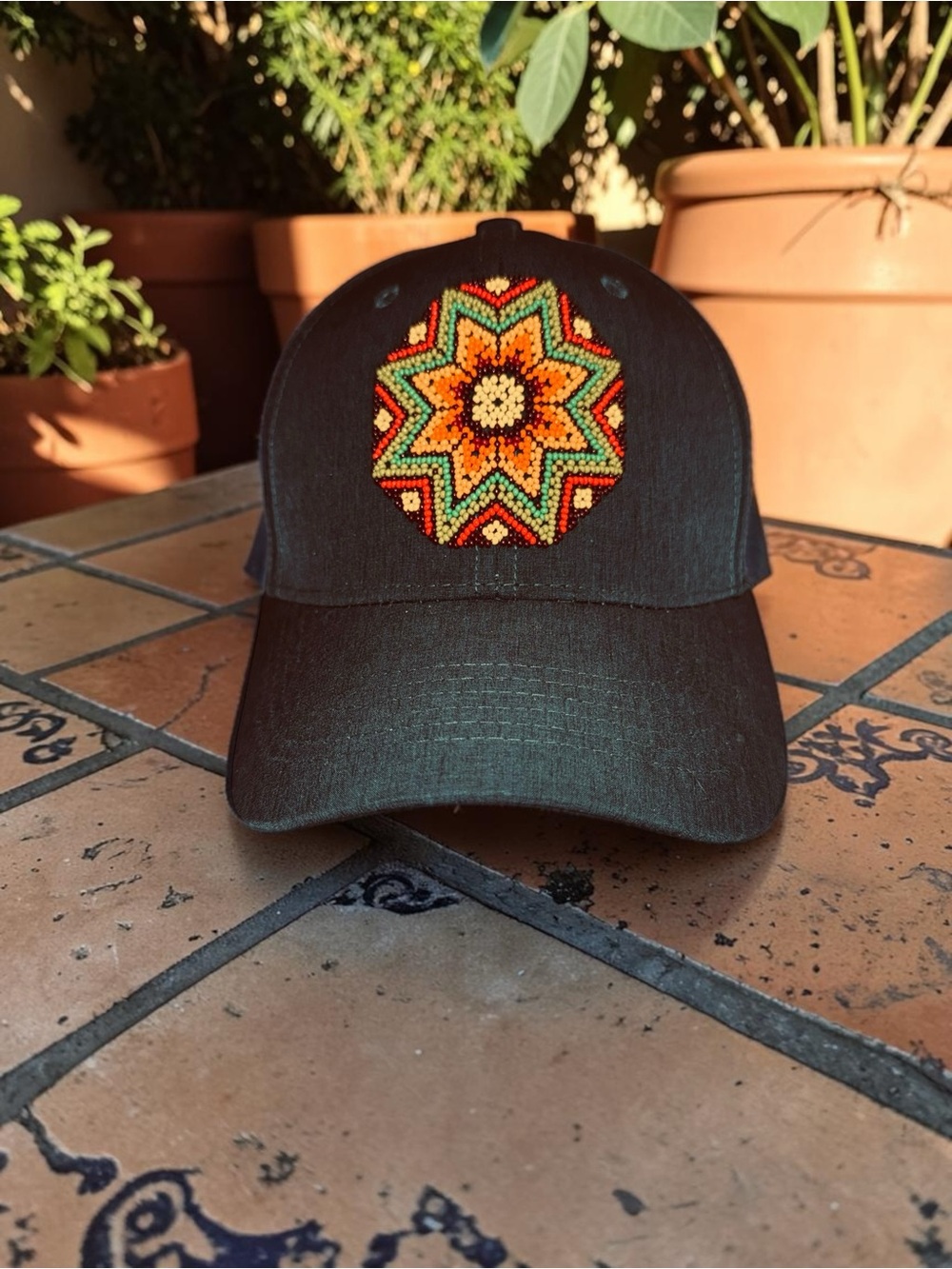 Unisex Mexican Huichol Seed Bead Chaquira Baseball Hat Handmade Black NWOT